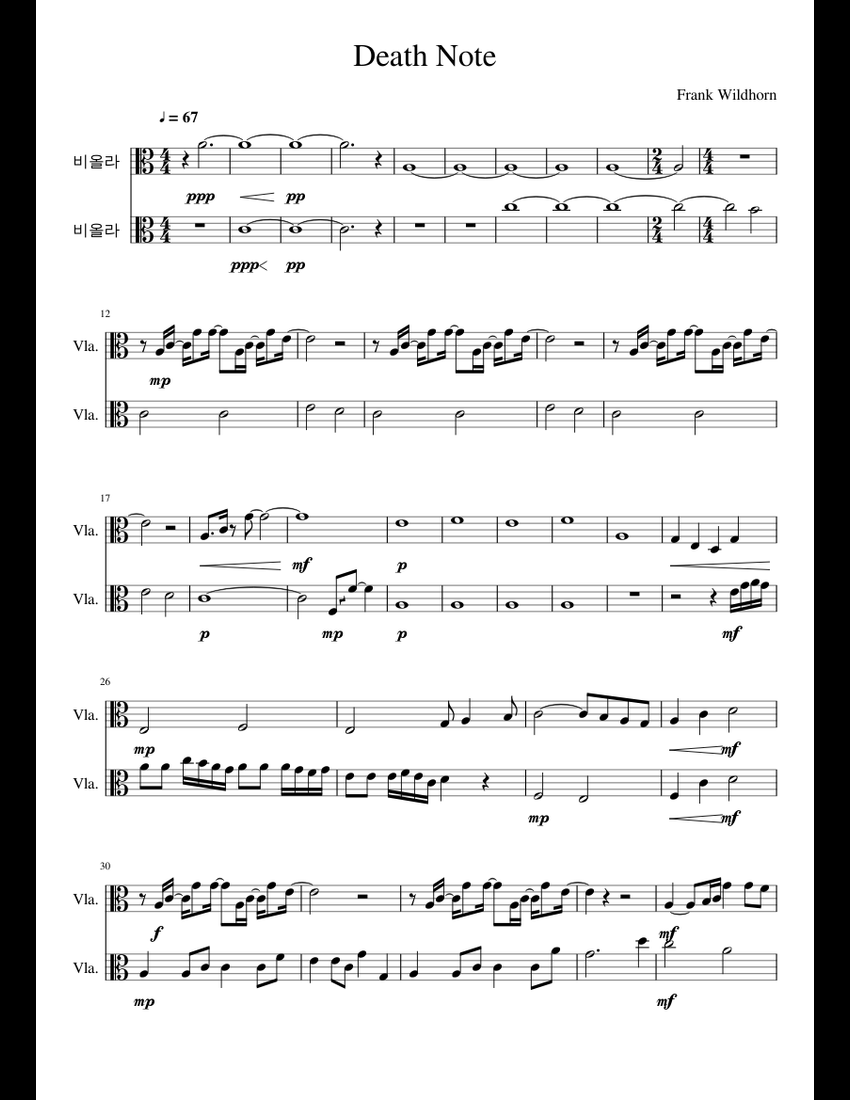 Death Note sheet music for Viola download free in PDF or MIDI