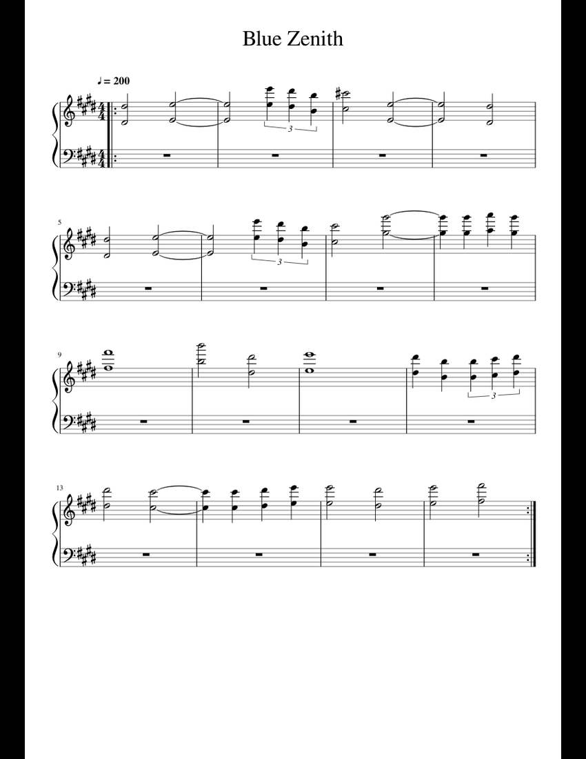 xi - Blue Zenith (Piano Solo) sheet music for Piano download free in ...