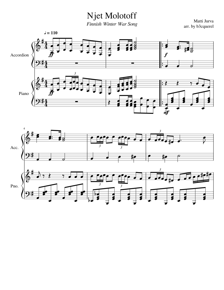 Njet Molotoff Accordion Piano Sheet Music For Piano Accordion