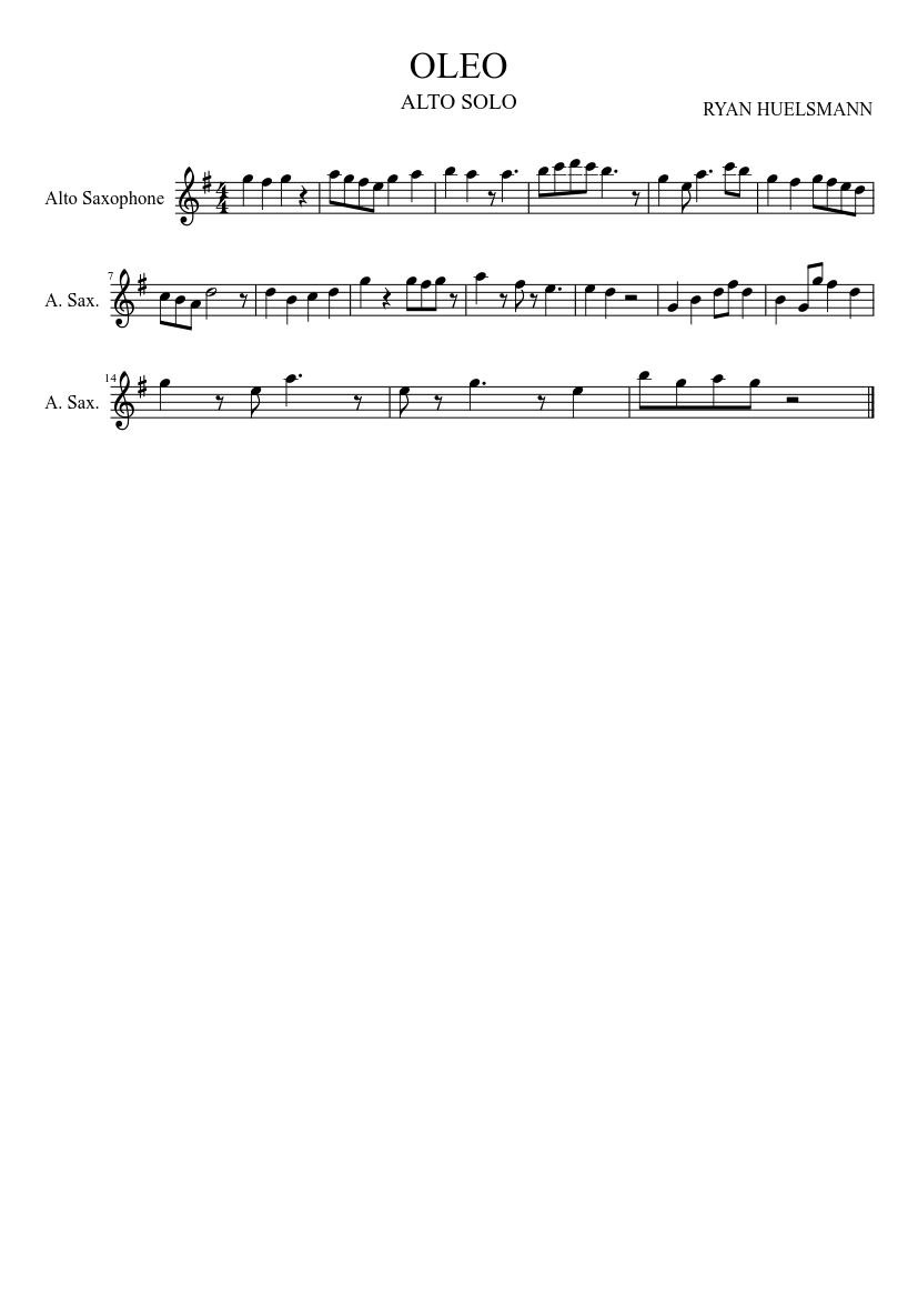 OLEO sheet music for Alto Saxophone download free in PDF or MIDI