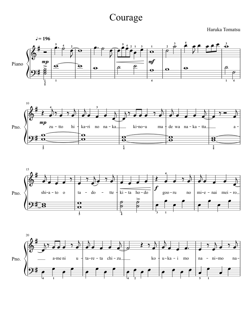 Courage Sheet music for Piano | Download free in PDF or MIDI ...