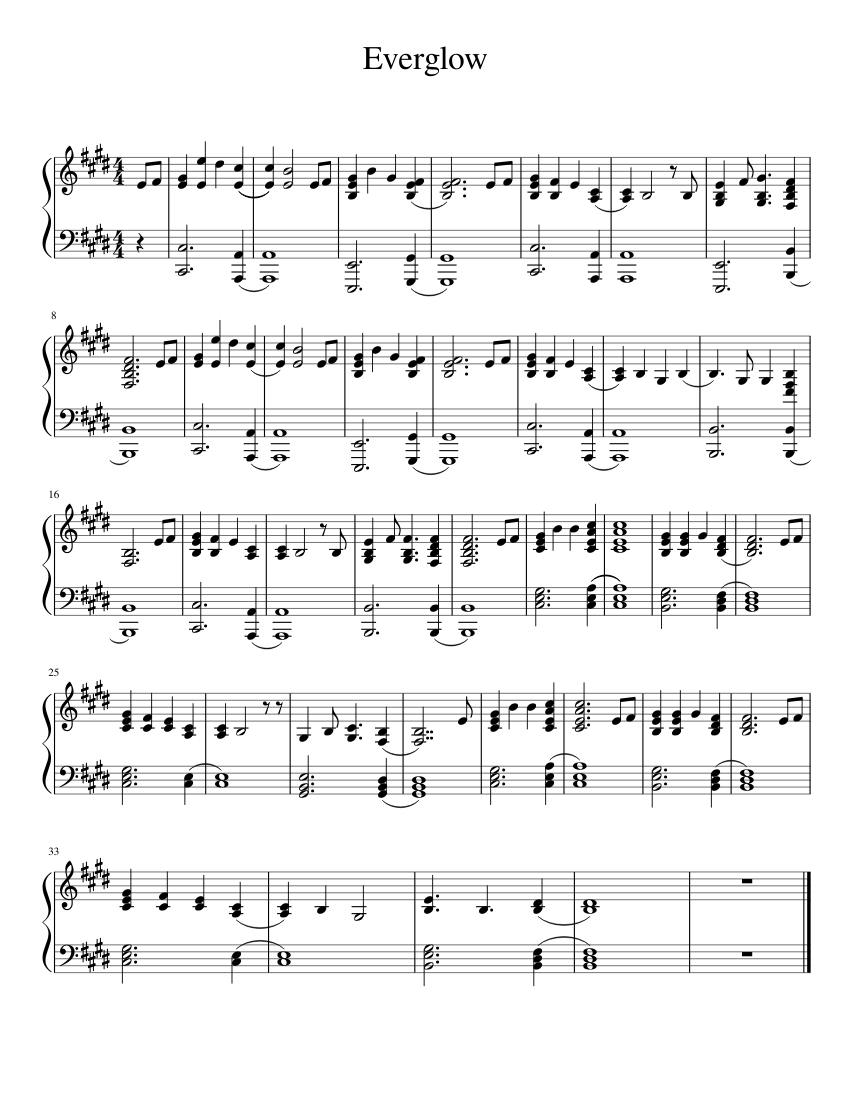 Everglow sheet music for Piano download free in PDF or MIDI