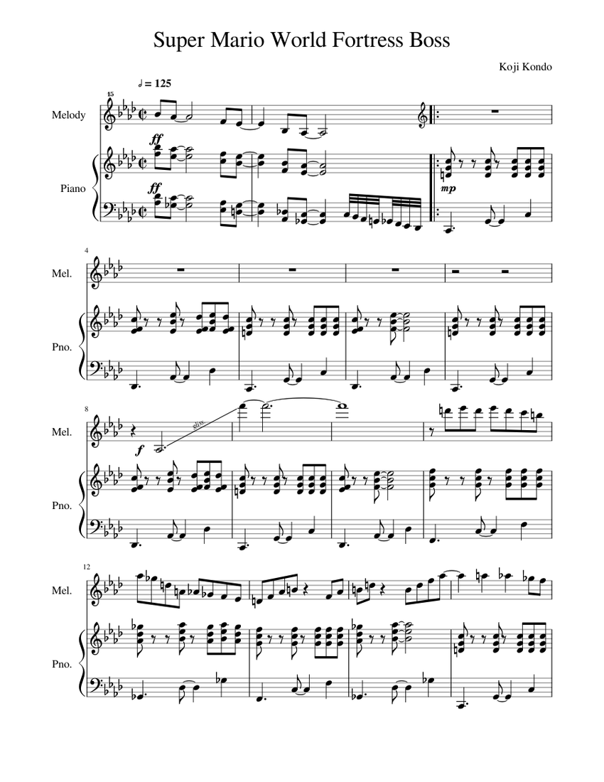 Super Mario World - Fortress Boss Sheet music for Piano | Download free ...