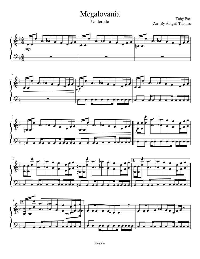 Megalovania Piano Sheet Music Printable - Printable Word Searches