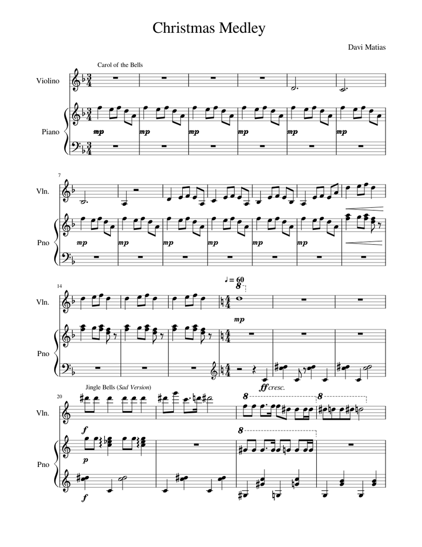 Christmas Medley Sheet music for Piano, Violin (Mixed Duet) | Musescore.com