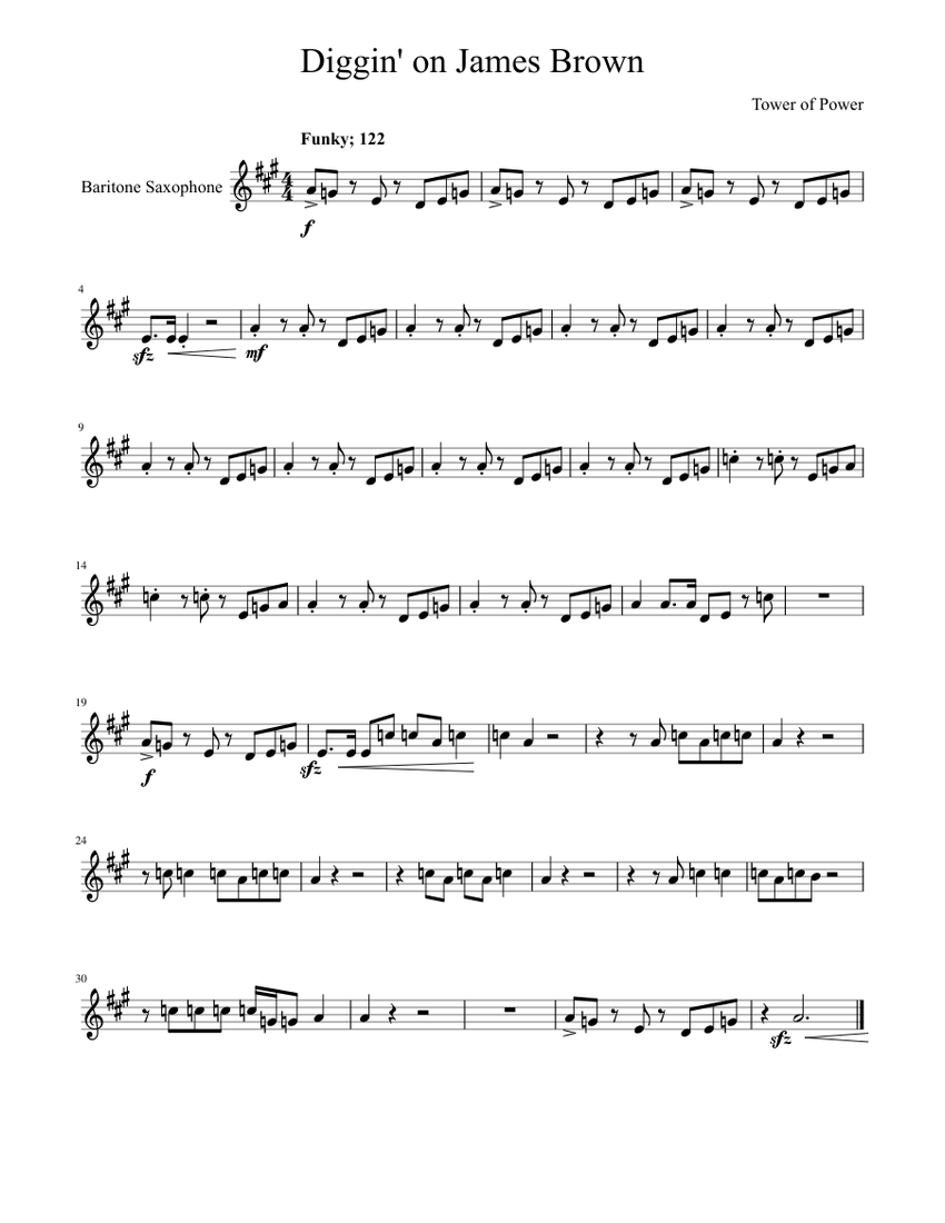 Diggin' on James Brown (Bari Sax) Sheet music for French Horn