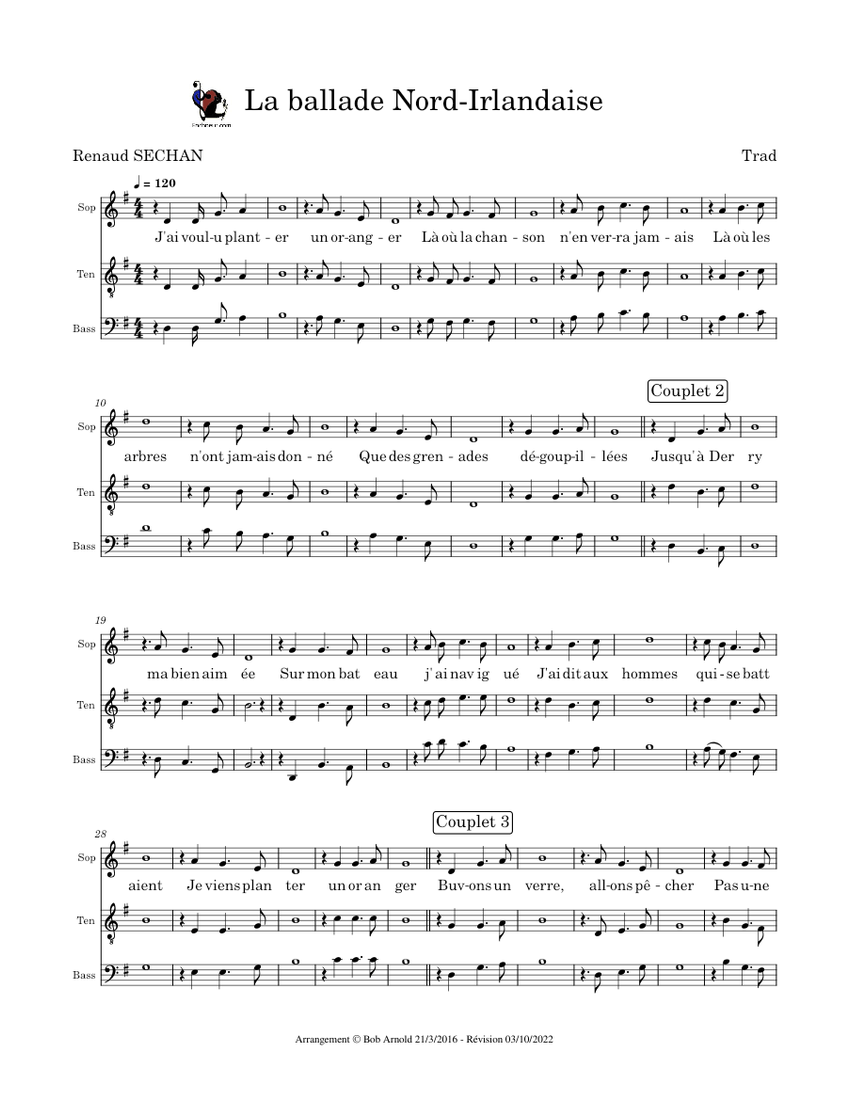 La Ballade NordIrlandaise sheet music download free in PDF or MIDI
