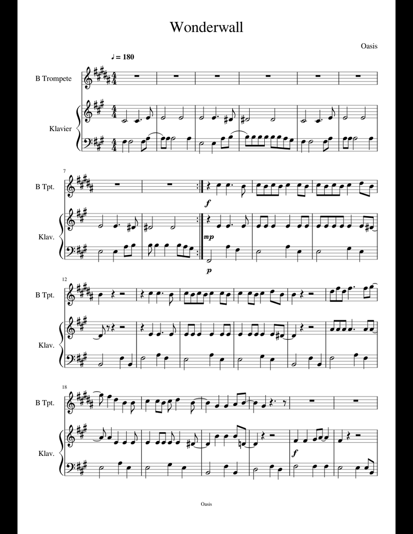 Wonderwall sheet music download free in PDF or MIDI