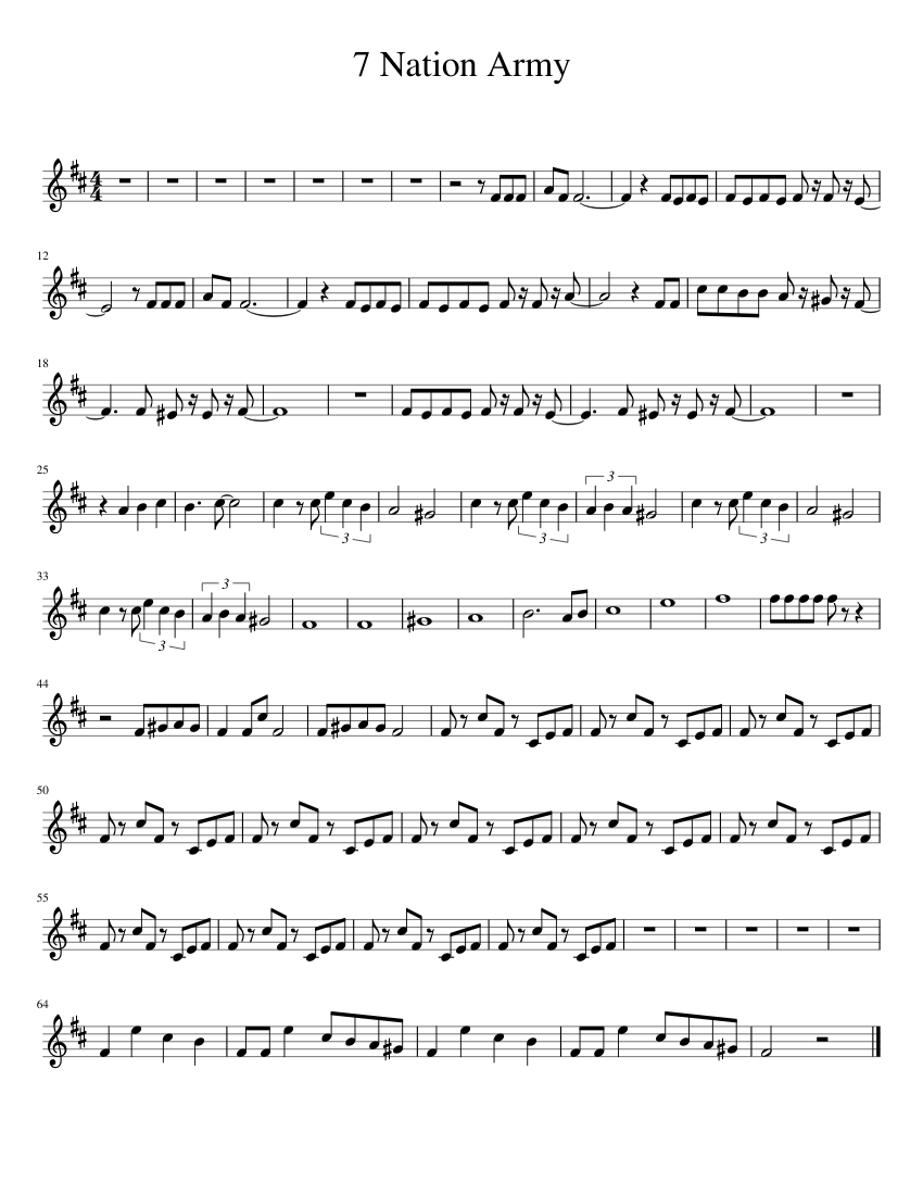 Beginner Seven Nation Army Trumpet Sheet Music