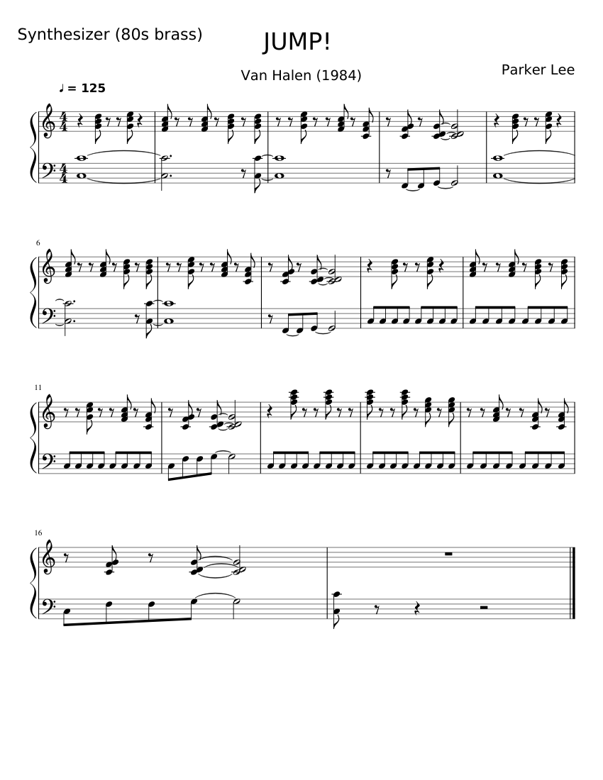JUMP Van Halen sheet music synthesizer sheet music for Piano download