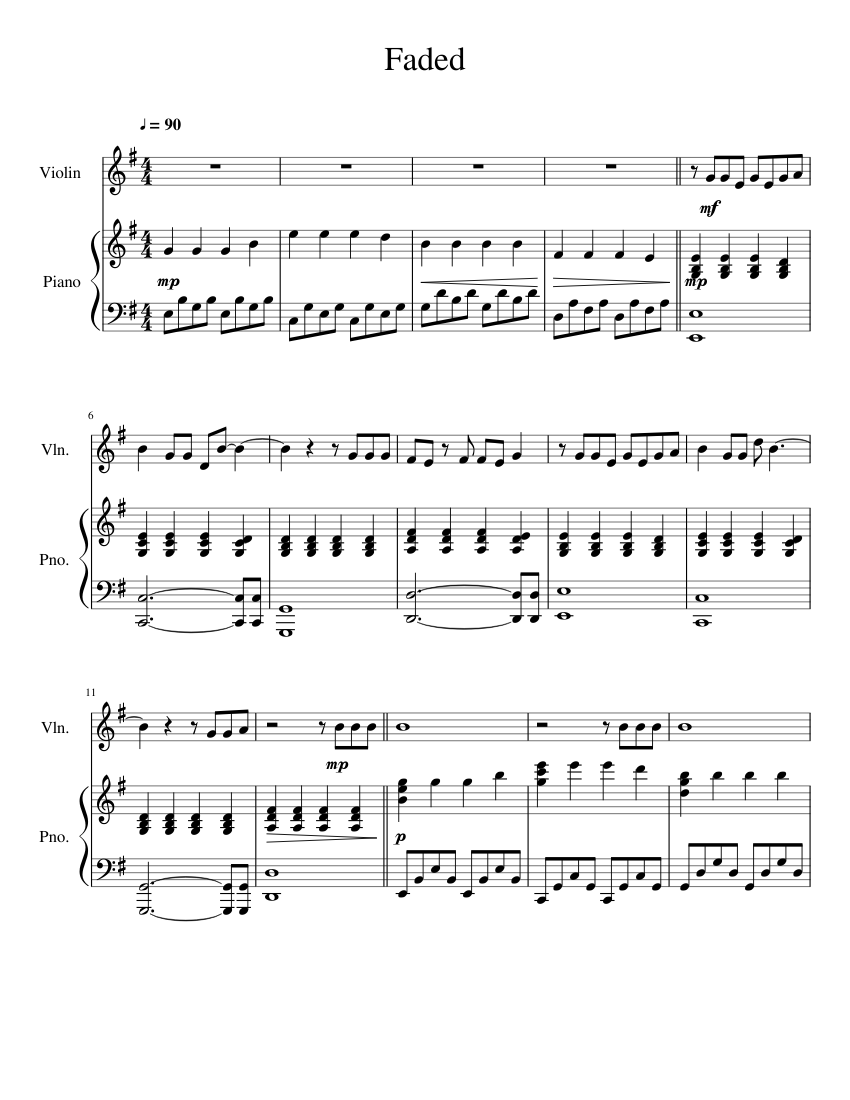 Faded Violin sheet music for Violin, Piano download free in PDF or MIDI
