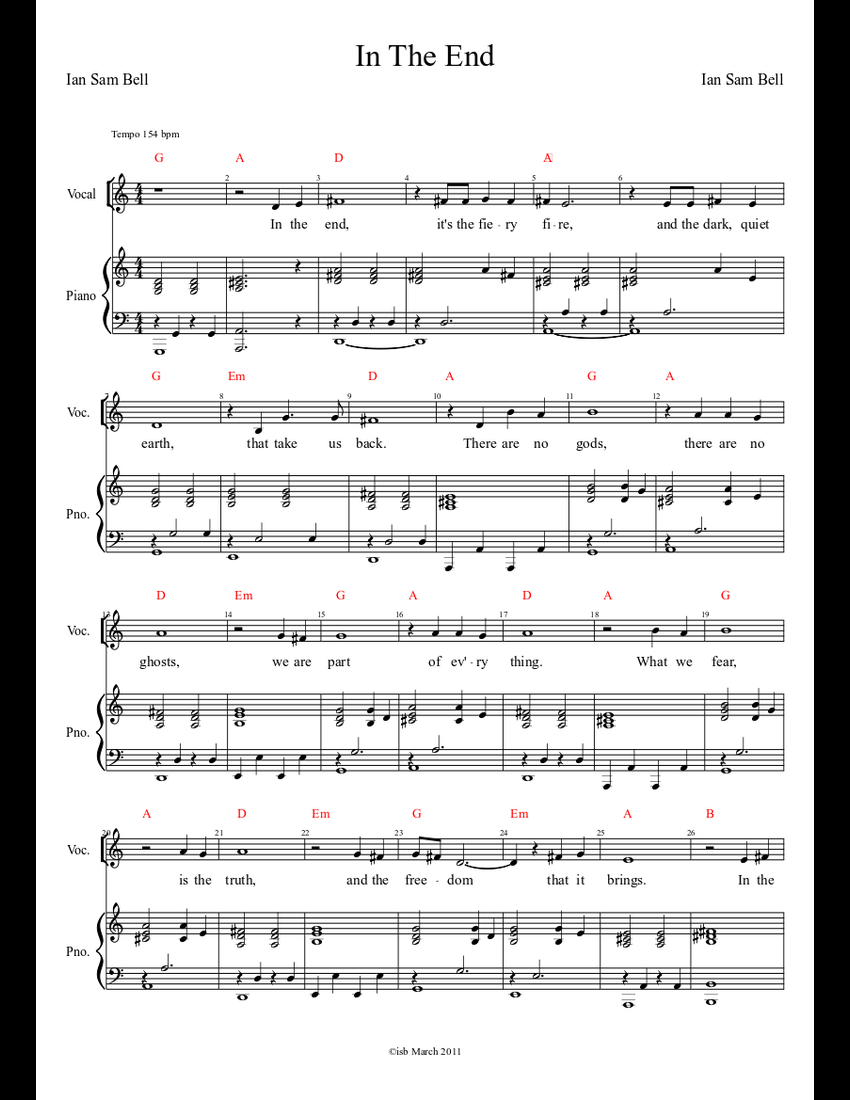 In The End sheet music download free in PDF or MIDI