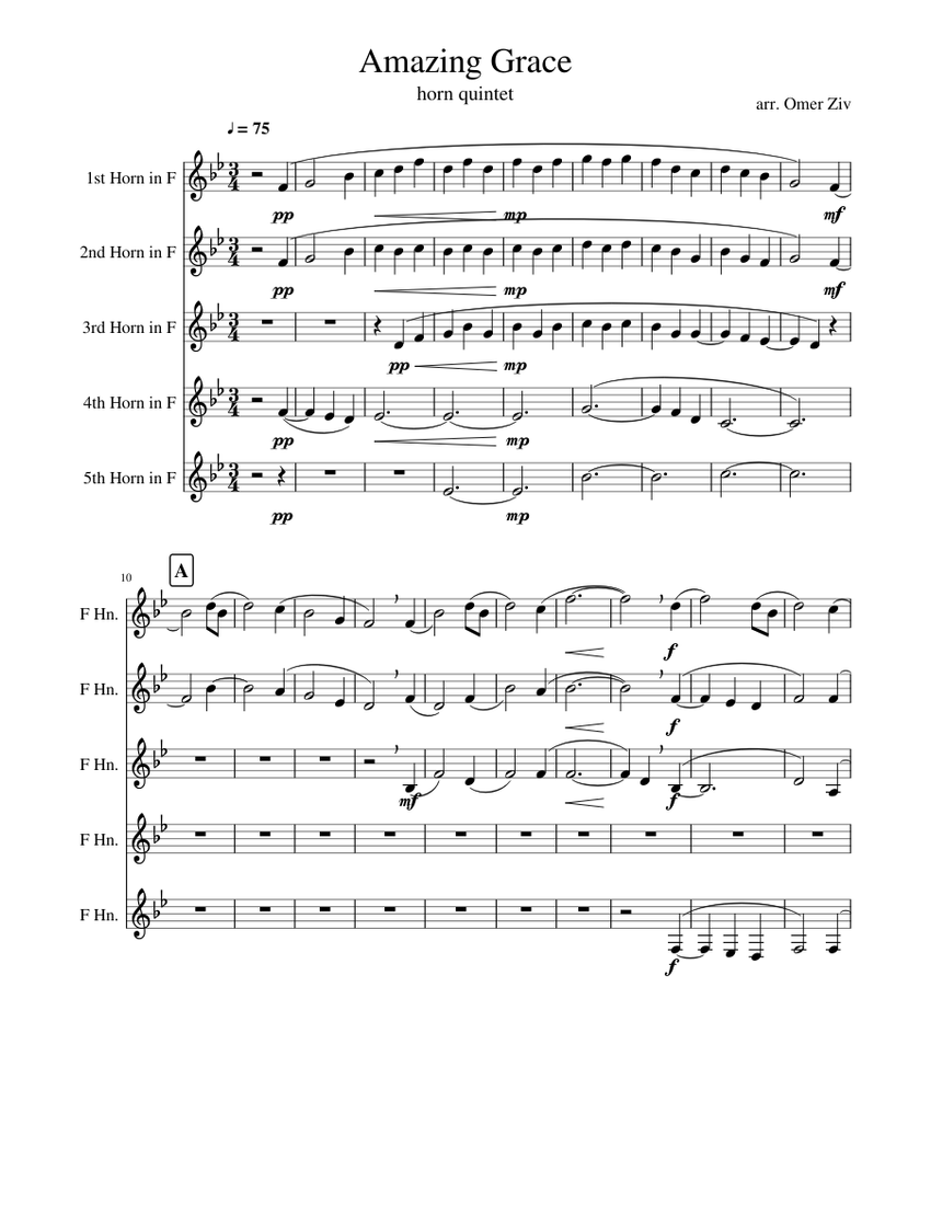 Amazing Grace horn quintet Sheet music for French Horn Download