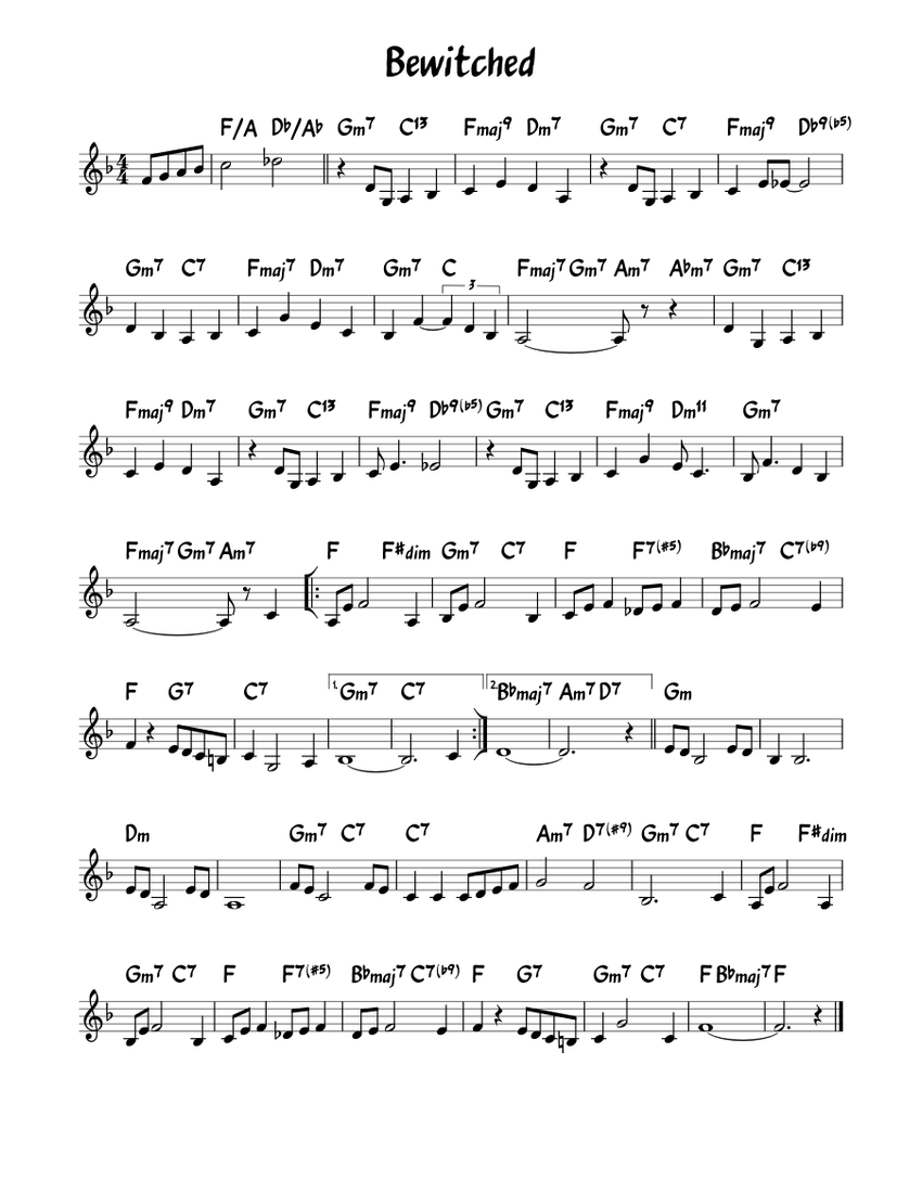 Bewitched Sheet Music For Piano Solo Musescore
