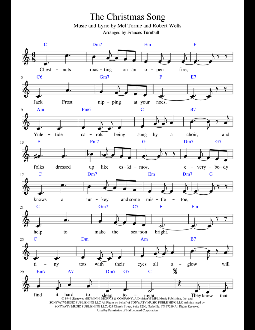 The Christmas Song - GUITAR CHORDS sheet music for Piano download free in PDF or MIDI