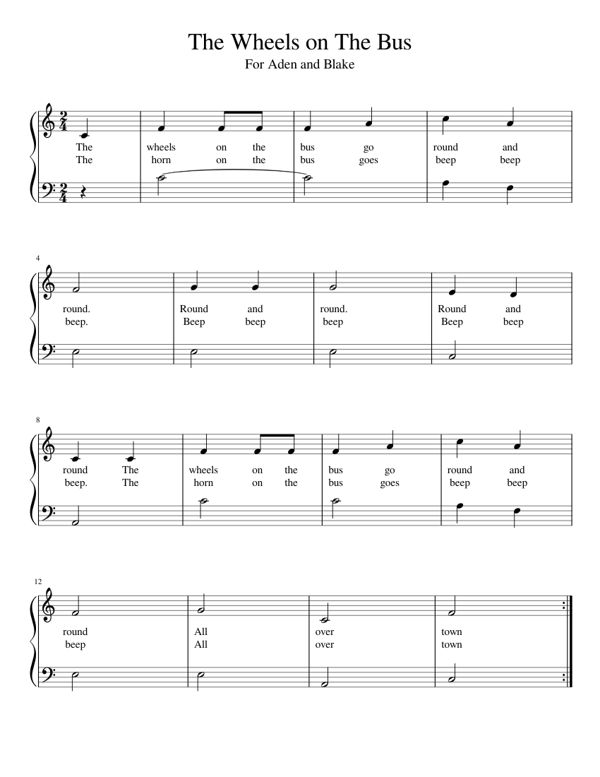 The Wheels on The Bus sheet music for Piano download free in PDF or MIDI