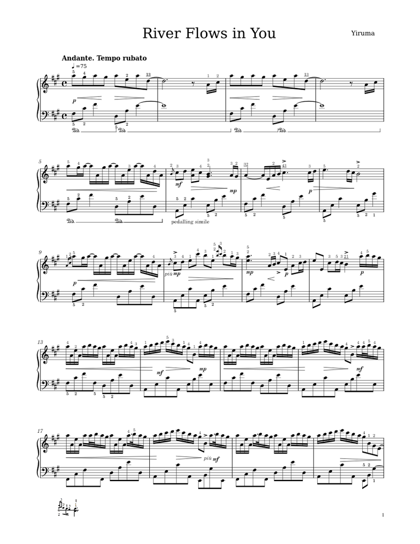 Yiruma - River flows in you (with fingering) Sheet music (Solo) | Musescore.com