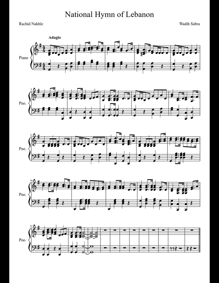 Lebanese national anthem sheet music download free in PDF or MIDI