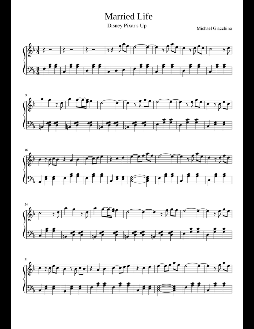 Married Life Disney Pixars Up sheet music for Piano download free in