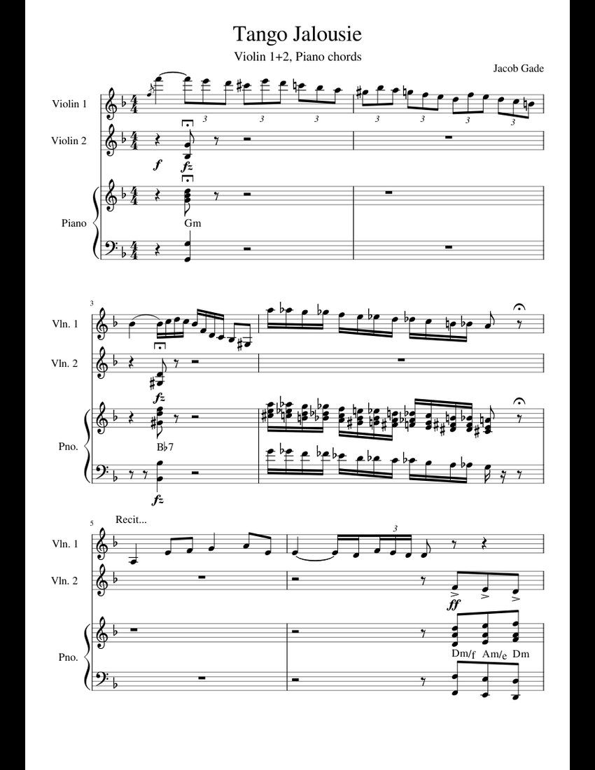Tango Jalousie sheet music for Violin, Piano download free in PDF or MIDI