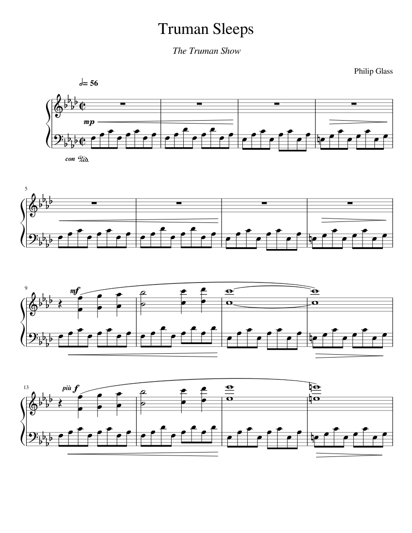 Truman Sleeps - Philip Glass sheet music for Piano download free in PDF
