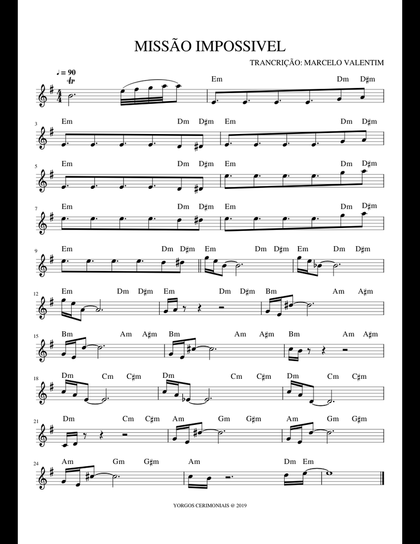 MISSÃO IMPOSSIVEL sheet music for Piano download free in PDF or MIDI