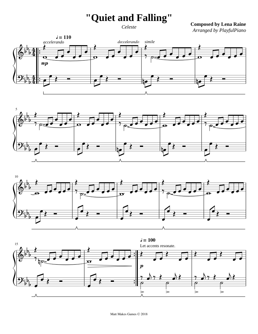 Celeste: "Quiet and Falling" sheet music for Piano download free in PDF