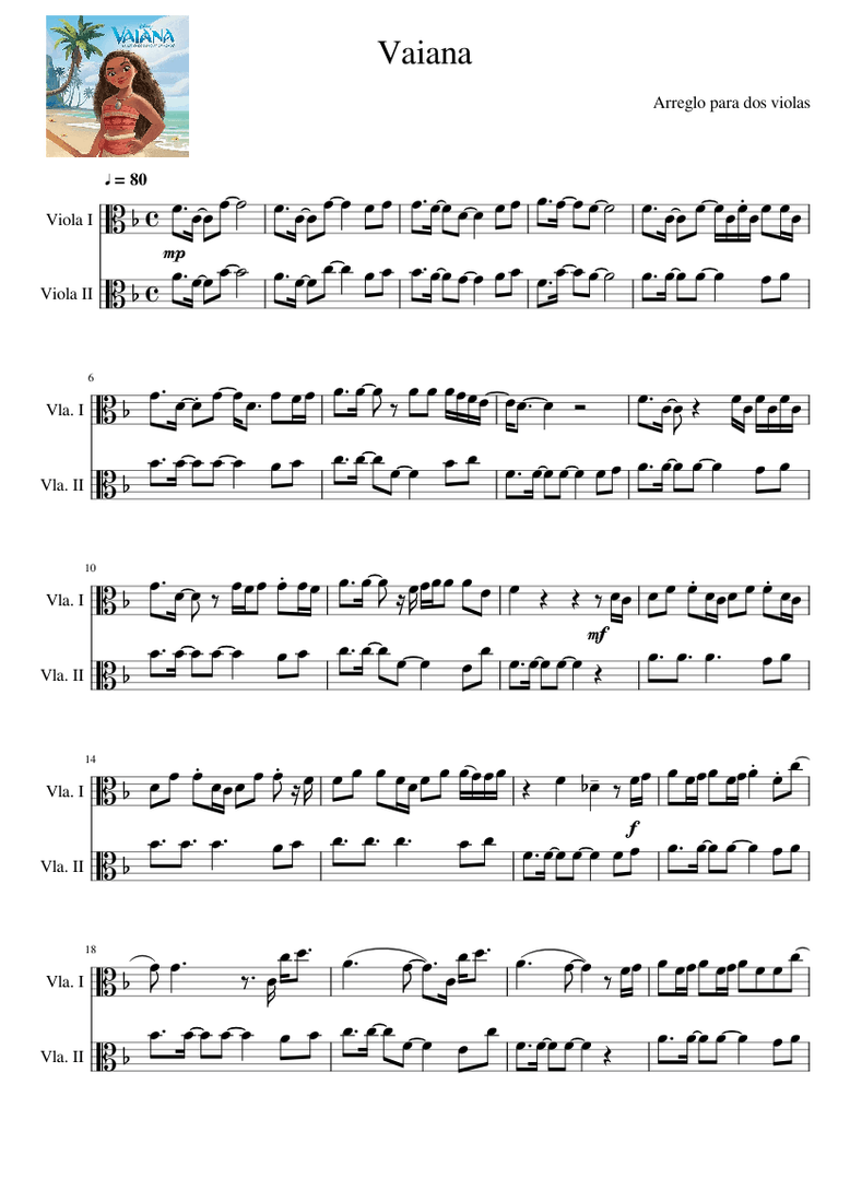 vaiana sheet music for other woodwinds viola download