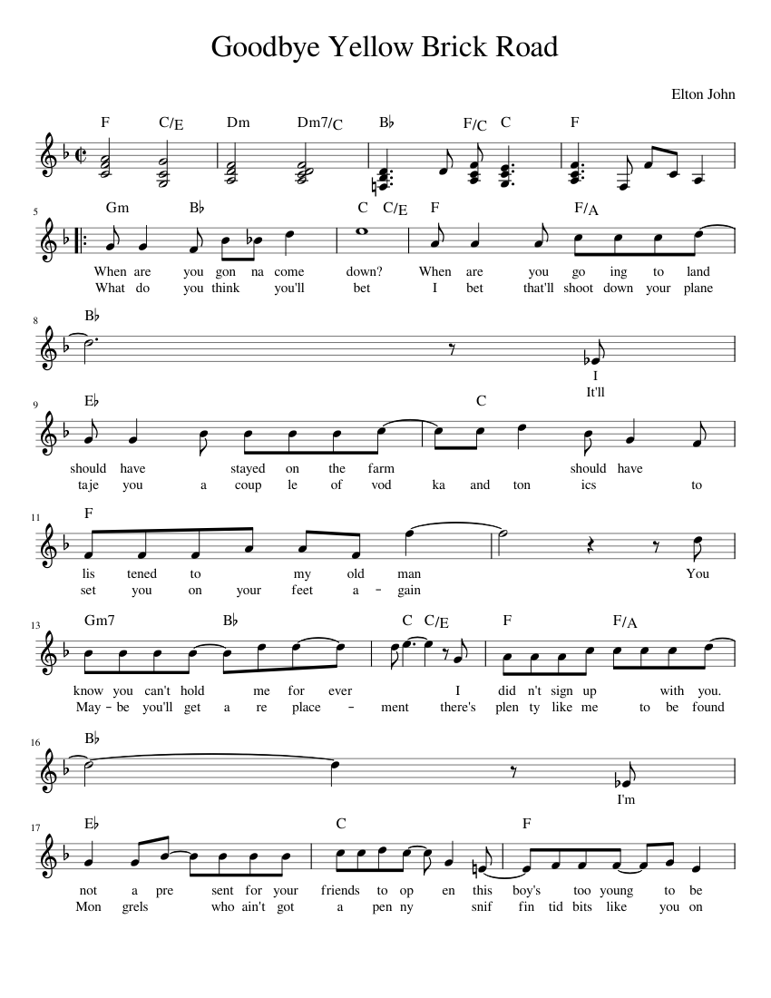 Goodbye Yellow Brick Road sheet music for Piano download free in PDF or