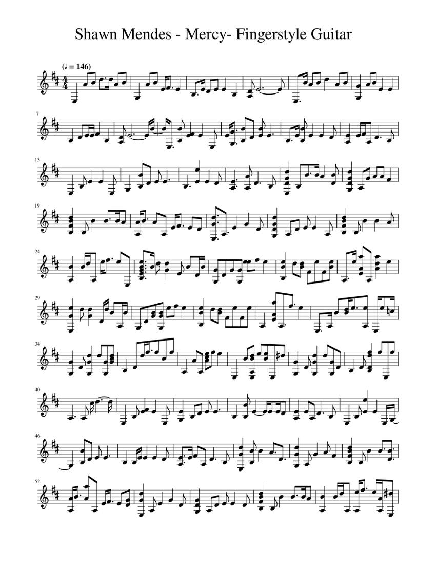Shawn Mendes Mercy Fingerstyle Guitar Sheet Music For Guitar Solo Musescore Com