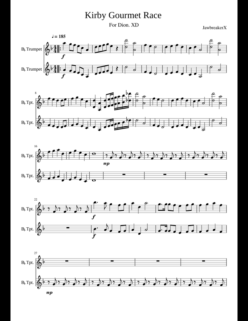 Kirby Gourmet Race UPDATED sheet music for Trumpet download free in PDF ...