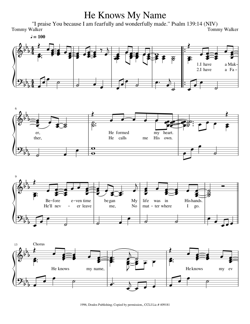 He Knows My Name Sheet music for Piano | Download free in PDF or MIDI ...