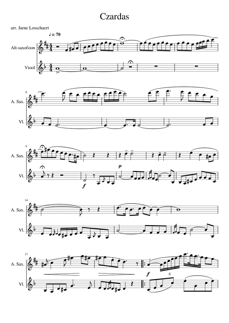Czardas sheet music for Violin, Alto Saxophone download free in PDF or MIDI