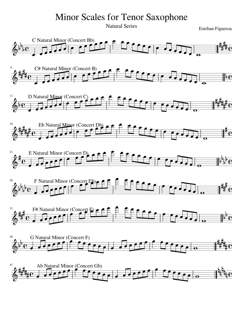 Minor Scales for Tenor Saxophone Nat Sheet music for Saxophone (Tenor