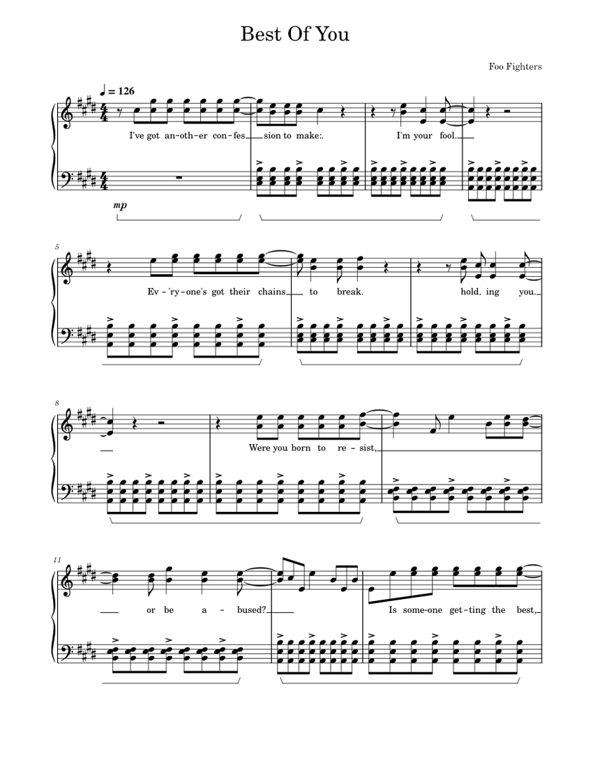 Best Of You - Foo Fighters sheet music for Piano download free in PDF