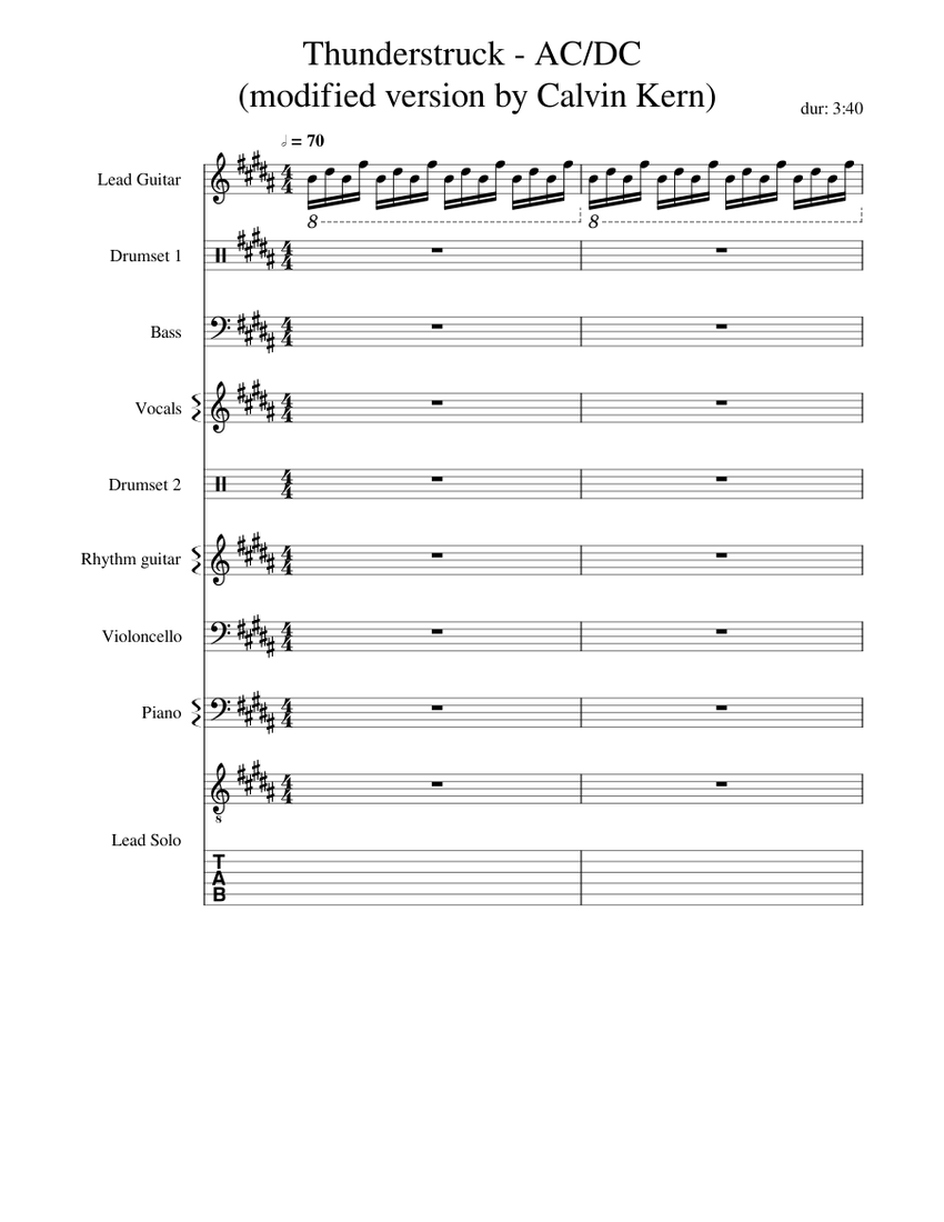 AC/DC Thunderstruck (modified version by Calvin Kern) Sheet music for