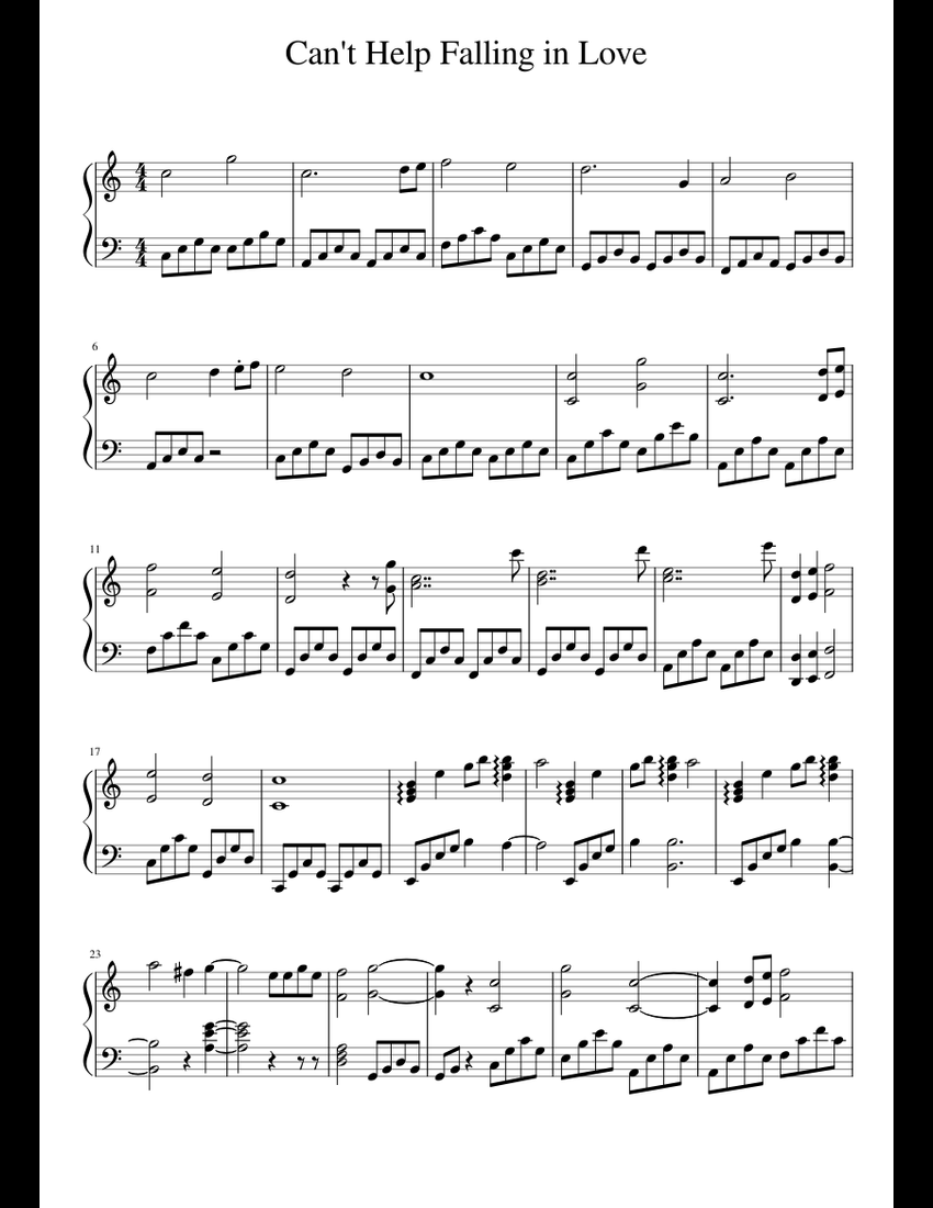 Can't Help Falling in Love sheet music for Piano download free in PDF