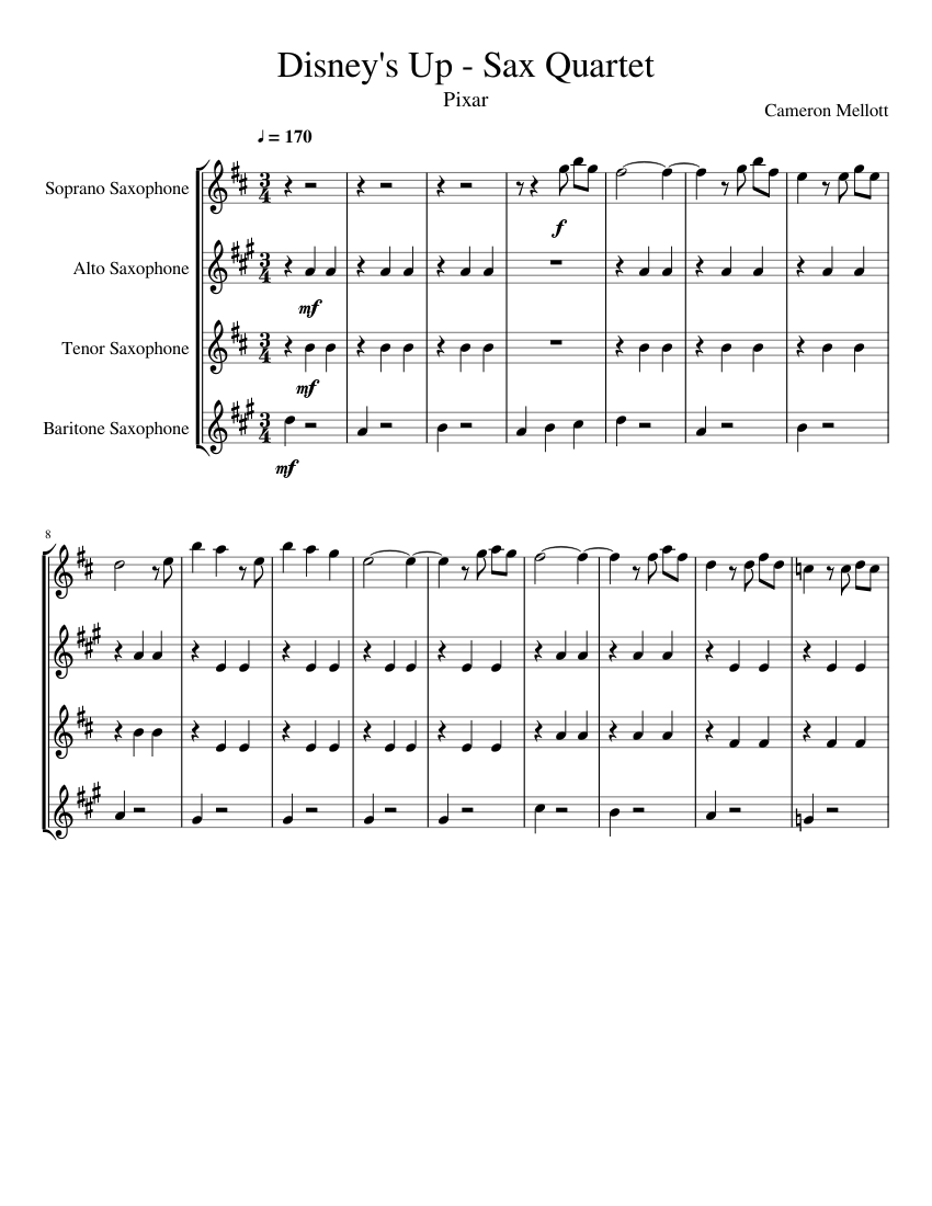 Disney's Up Sax Quartet Sheet music