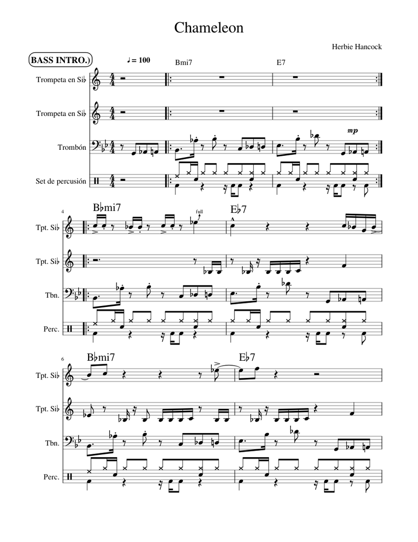 Chameleon Herbie Hancock Sheet Music For Trumpet Trombone Percussion