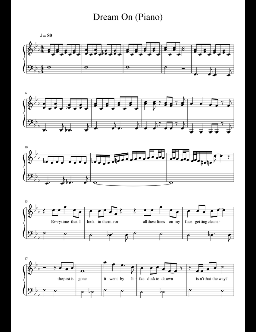 Dream On (Simple Piano) sheet music for Piano, Voice download free in