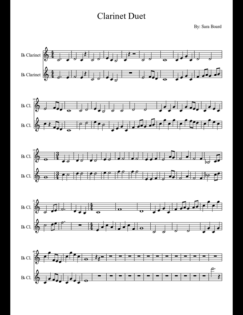 Easy Clarinet Duet Sheet Music