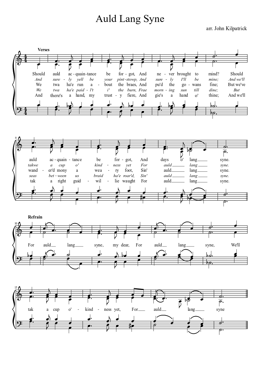 Auld Lang Syne sheet music download free in PDF or MIDI