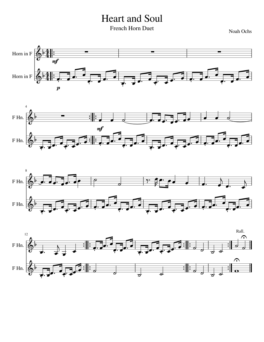 Heart and Soul (Horn Duet) Sheet music for Piano, French Horn (Mixed