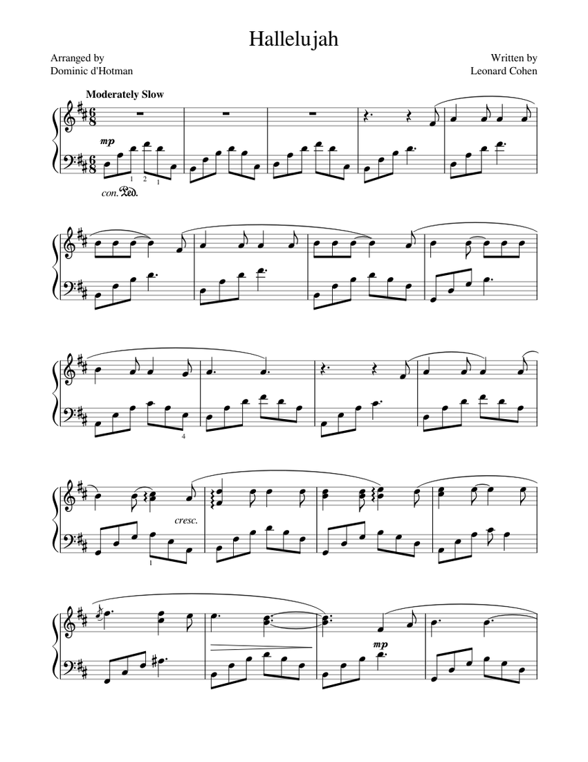 Hallelujah Sheet music for Piano | Download free in PDF or MIDI