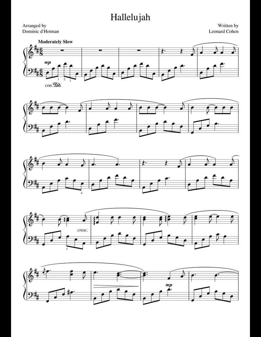 Hallelujah sheet music for Piano download free in PDF or MIDI