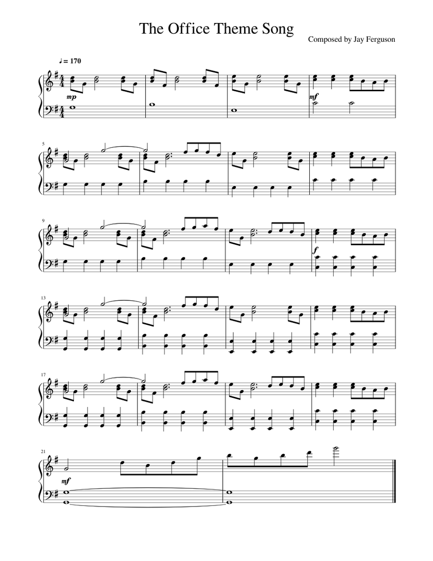 The Office - Opening Titles Theme Song (for Piano) Sheet music for