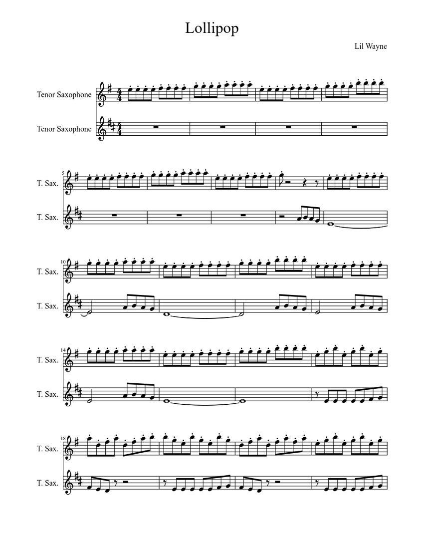 Lollipop lil wayne Sheet music Download free in PDF or