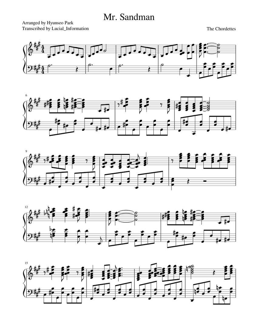 Mr Sandman Sheet music for Piano | Download free in PDF or MIDI