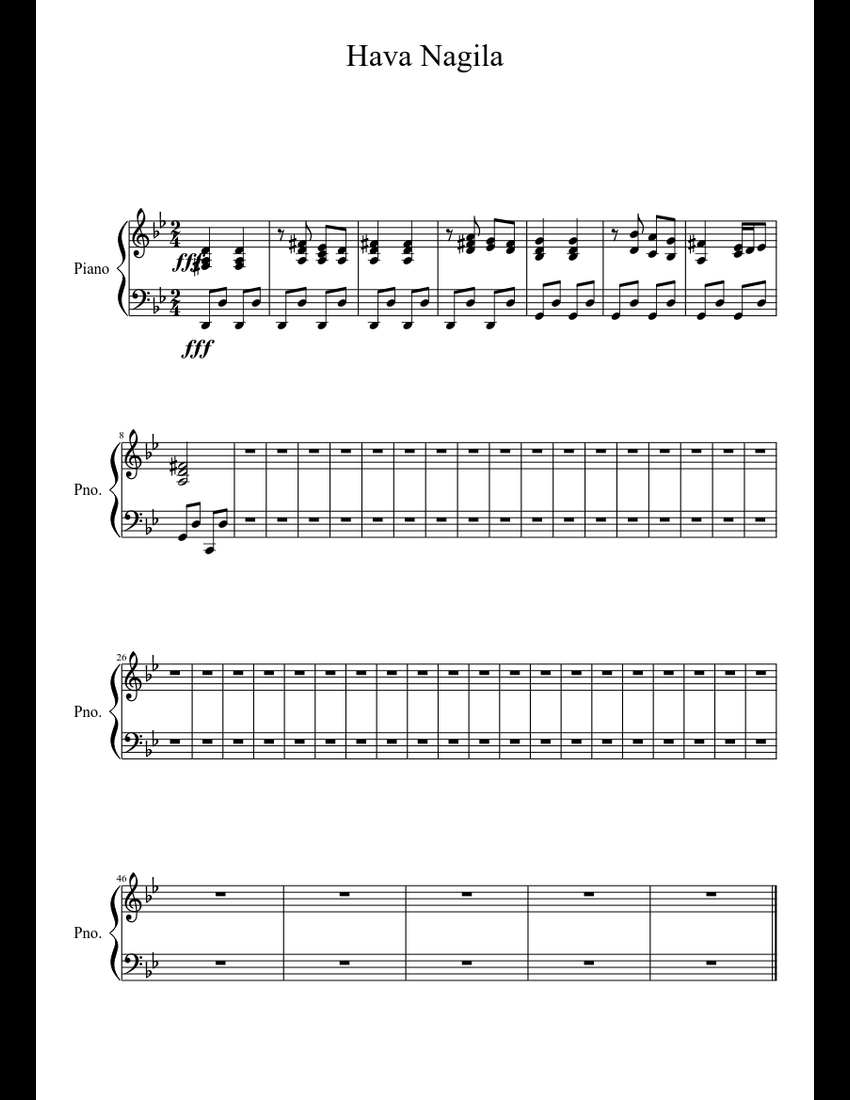 Hava Nagila sheet music download free in PDF or MIDI
