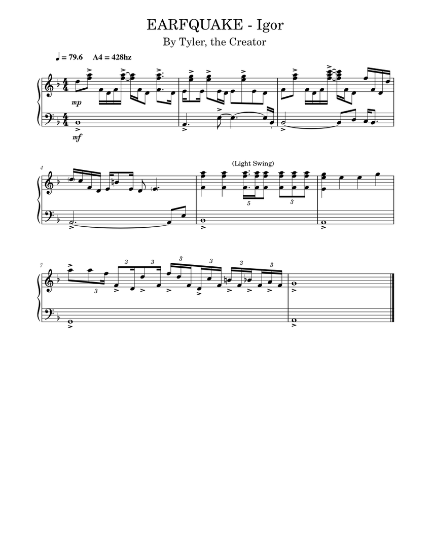 EARFQUAKE Piano Intro sheet music for Piano download free in PDF or MIDI